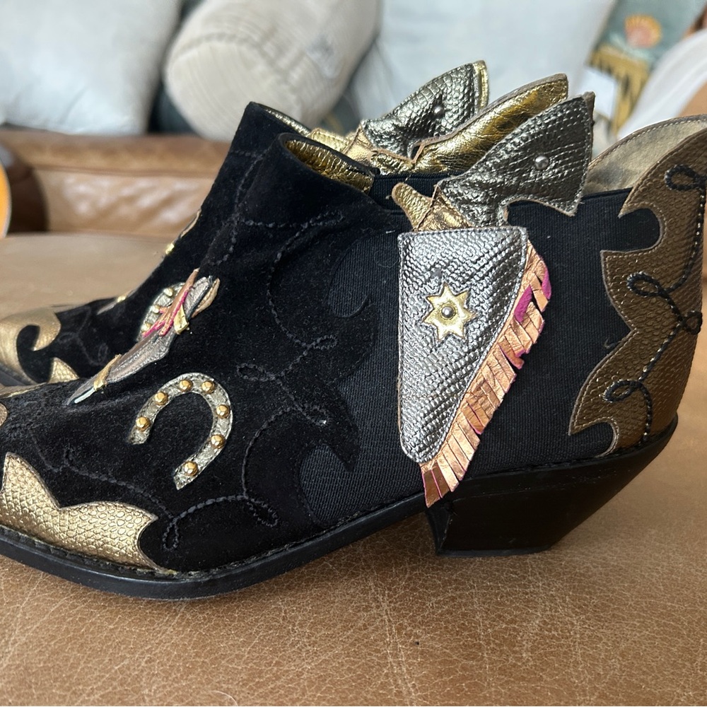 Zalo Black and Gold Embellished Ankle Boots - Picture 3 of 5